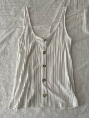 White Ribbed Button-Front Tank Top